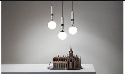 Set Of 3 Modern Black Concrete Globe Pendant Light Mid Century 1-Light Ceiling Hanging Lighting Fixture with White Globe Glass Lampshade for Kitchen