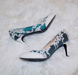 Lace Teal Vintage Retro Heels BRAND NEW