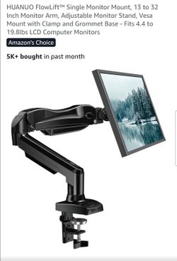 Single Monitor Mount, 13 to 32 Inch Monitor Arm, Adjustable Monitor Stand, Vesa Mount with Clamp and Grommet Base - Fits 4.4 to 19.8lbs LCD Computer M