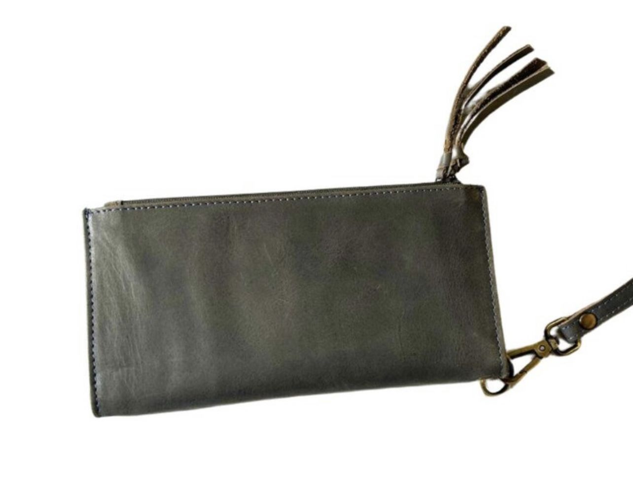 Grey Distressed Leather Clutch Wallet