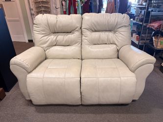 Cream Leather Electric Recliner Love Seat