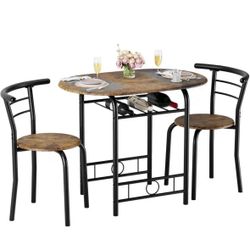 3-Piece Walnut Color Dining Table Set
