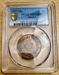 1927 México 5 Centavos Monogram  PCGS MS64 RB