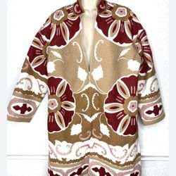 Soft Surroundings NWT Coat Alden Jacket Sz L Crewel Embroidery Cotton Beige Red