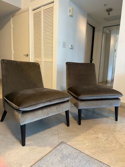 Pair of Modern Velvet Accent / Slipper Chairs – Taupe Brown