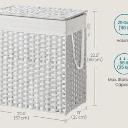 SONGMICS 110L Laundry Hamper w/ Lid Wicker Basket - White