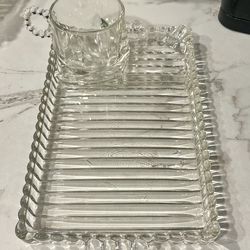 Hazel-Atlas Glass Snack “Sip and Smoke” Set