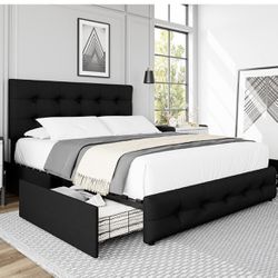 Queen Bed Frame with 4 Storage Drawers