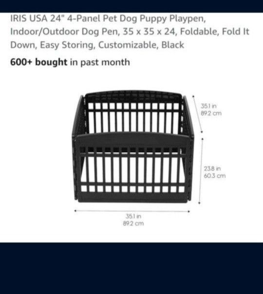 New 24" 4-Panel Pet Dog Puppy Playpen, Indoor/Outdoor Dog Pen, 35 x 35 x 24, Foldable, Fold It Down, Easy Storing, Customizable, Black