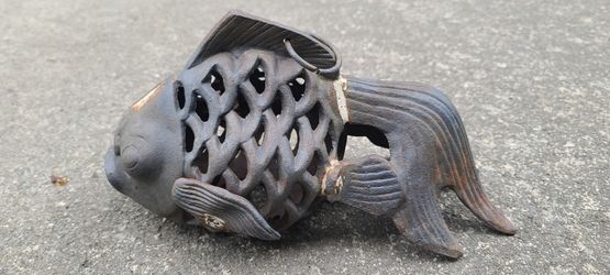 Beautiful Vintage Japanese Cast Iron Koi Fish Hanging Lantern