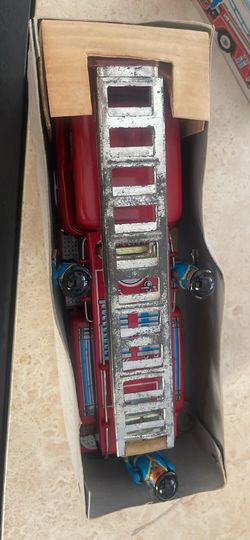 Vintage Tin Toy Fire Truck with Box