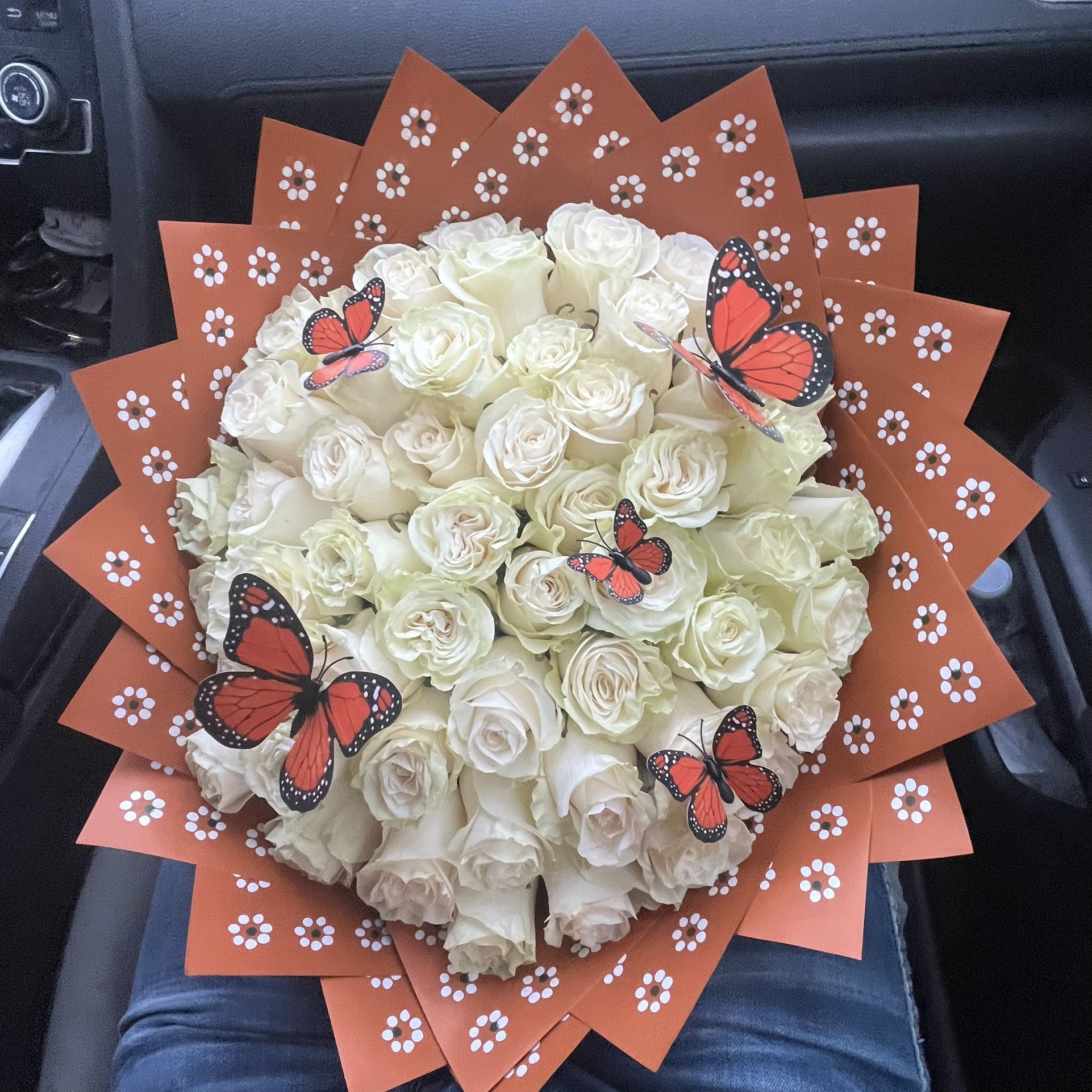White Roses With Monarch Butterflies