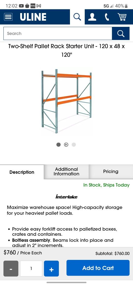 2× Pallet Racks 10foot ×10foot ×48'