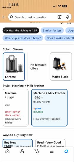 Nespresso Vertuo Coffee maker and milk frother