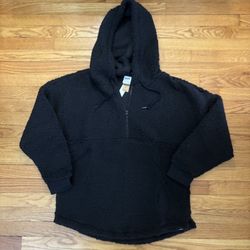 PINK Victoria’s Secret Pullover Women’s Medium Black Teddy Half Zip w Hood New