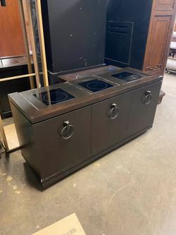 Modern Dark Wood Buffet with Integrated Induction Cooktops