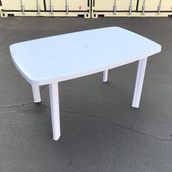 New in Box $19 Large Plastic Table Outdoor Furniture w/ Hole for Patio Umbrella 54x33x28 inches