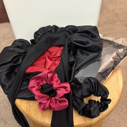 2 Pack Satin Bonnets W/ Hair Ties