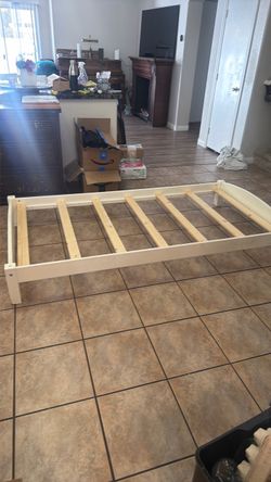 Stackable White Wood Twin Bed Frame with Slats