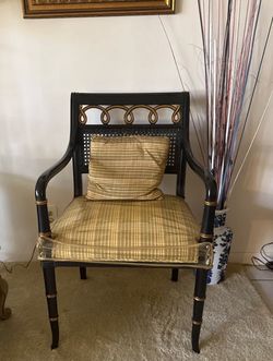 Black Lacquered Armchair with Cane Back