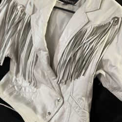 Vintage Fringe Leather Coat Small 