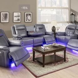 Power Electric Gray Leather Fully reclining Couch Set (BLACK FRIDAY)