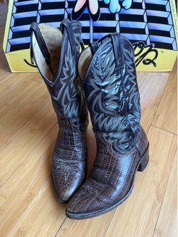 Mens 8.5 E Vintage Dan Post Exotic Brown Leather Cowboy Boots