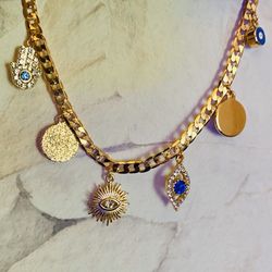 Aldo Gold Blue Crystal Hamsa Evil Eye Protection Charm Anklet Chain Brand New With Tags