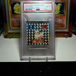 1996 Amada Pokemon Eevee Holo Sticker-PSA 8