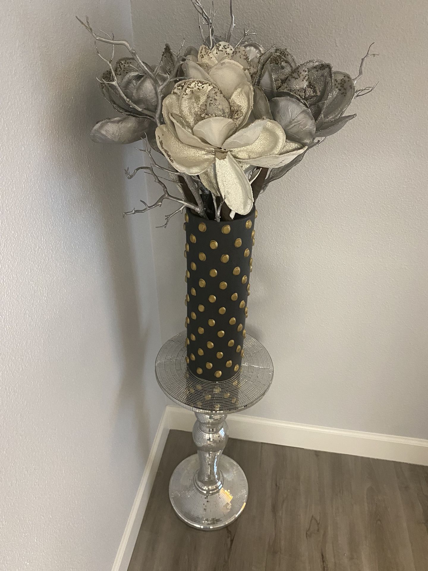 Side Table With Vase With Fake Flowers