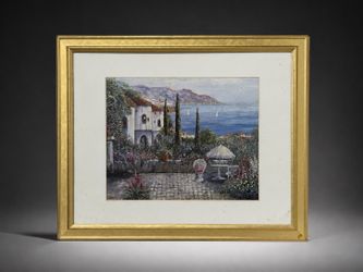 Framed Coastal Villa Landscape Artwork