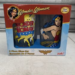 zak! Wonder Woman 2-Piece Multicolor Glass Set 16oz Superheroes Decorated