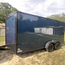 Brand New Condition 7 X 16 Enclosed Cargo Trailer Extra Tall 7 Feet Interior Height, Blackout Package. This Is A Beautiful Trailer. Polycor Exterior. 