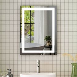 24 in. W x 32 in. H Rectangular Frameless Anti-Fog Vanity Mirror with Lights in Aluminum