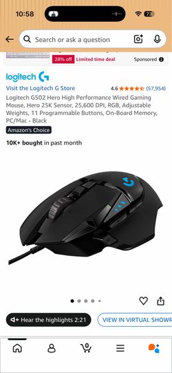 Logitech hero g502 wired mouse