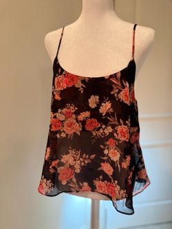 Black Floral Chiffon Spaghetti Strap Tank Top