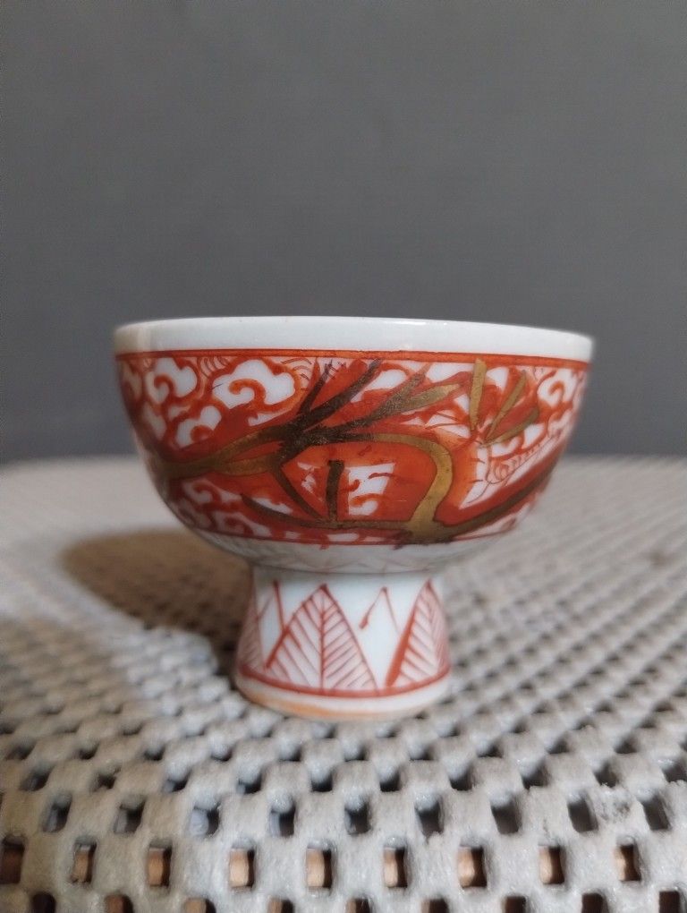 Antique Japanese Kutani Ware Hachiro Sake Cup