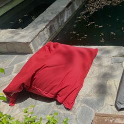  Bean Bag Chair in Red, Rock Grey, and striped ocean blue
