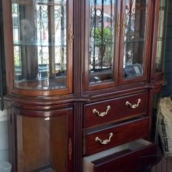 Vintage Wooden Dining China Cabinet with Glass Display
