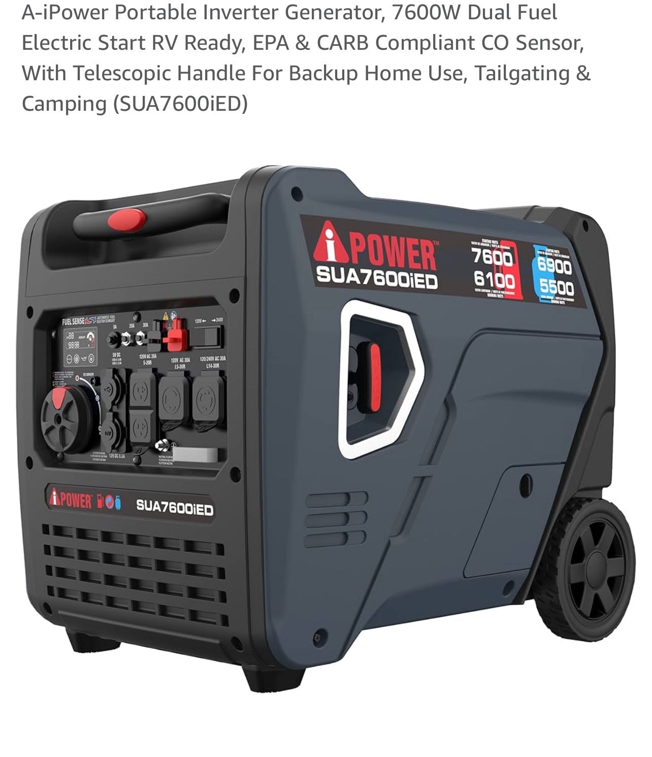 A-iPower 7600-Watt Dual Fuel Portable Inverter Generator Electric Start, 21.2 Hours Extend Runtime, Quiet RV Ready, CO Sensor, for Home Use, Tailgatin