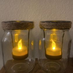 Farm Style Mason Jar Candle Holder Set- With Electic Tea light Candle