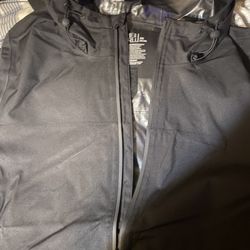 Time and Tru Black rain Jacket with front zipper pockets