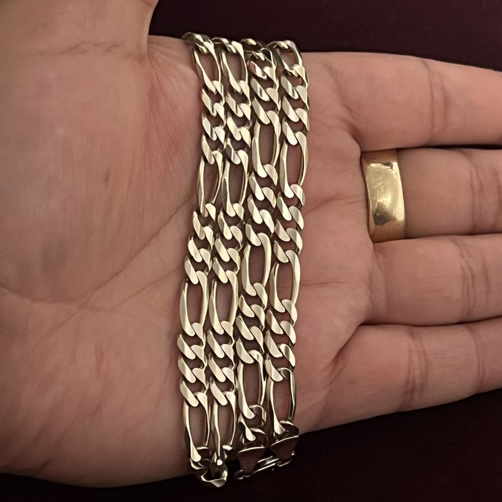 14k White Gold Figaro Chain for Men / Cadena Fígaro Oro Blanco De 14k Para Hombre