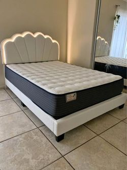 Queen size LED Bed frame Beige color