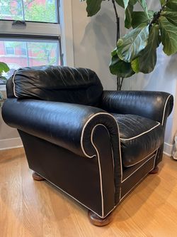 Deep Extra Wide Black Leather Armchair