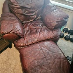 Leather love seat and ottoman