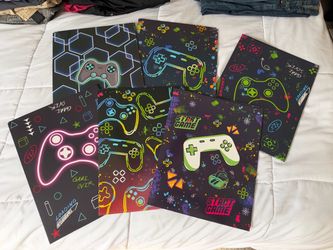 Set of 12 Gaming-Themed Pocket Folders | Colorful Video Game Designs