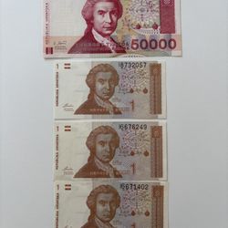 Croatia Dinar Banknotes Lot 50000  3x 1 Dinara 1991 Vintage UNC