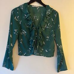 Abercrombie & Fitch Green Floral Ruffle Blouse
