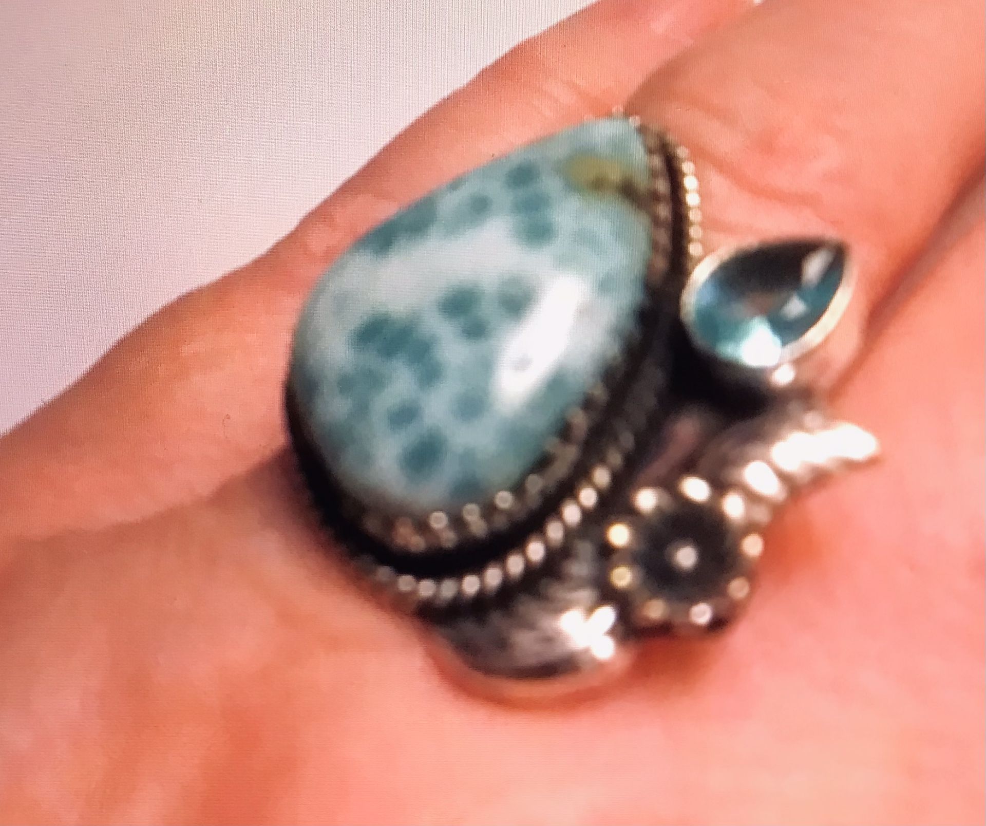 Larimar Blue Topaz 925 Sterling Silver Ring